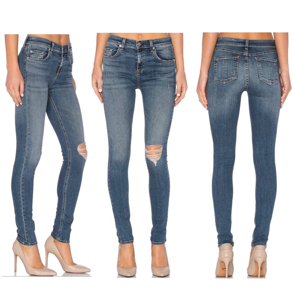 Rag and Bone 10 Inch Skinny Womens 25x30 Medium Wash Distressed Jeans READ